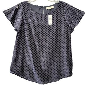 Loft Black Preppy Shirt Velvety Polka Dot Chic Short Sleeve NEW $59 Women Size S